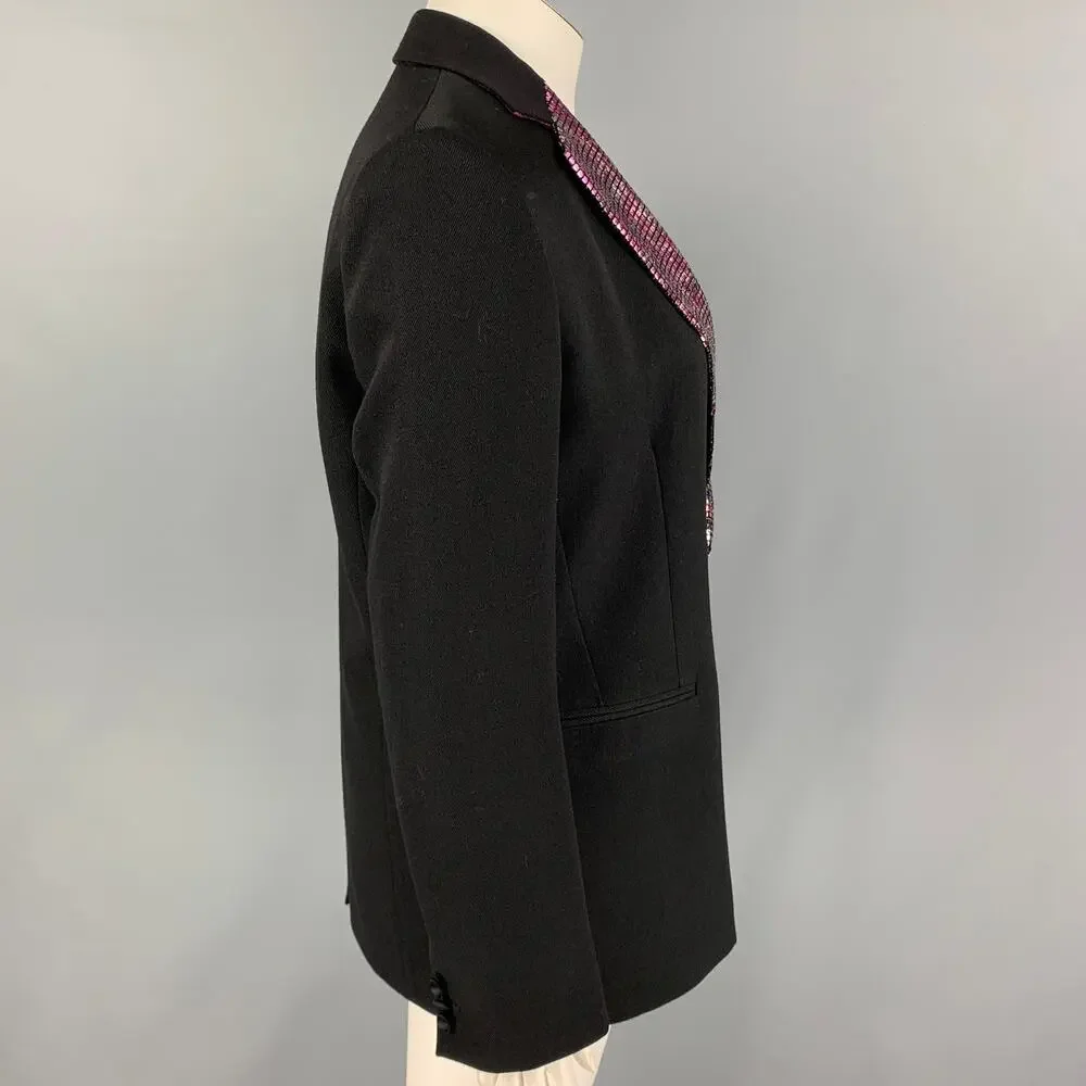 ETRO Size 36 Black Metallic Wool Notch Lapel Jacket